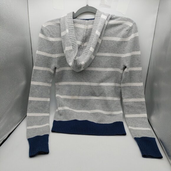 American Eagle Women's Hoodie Sweater Size XL Striped Gray Cream V Neck Zipper - Picture 2 of 9